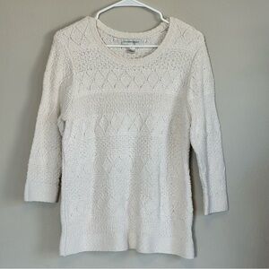 Christopher & Banks Beige Cream Textured 3/4 Sleeve Cotton Sweater‎ Size Medium